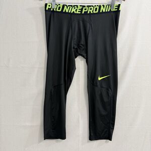 Nike Pro Men's Colorburst Black/Green Training 3/4 Tights AA1581-702 Size XL
